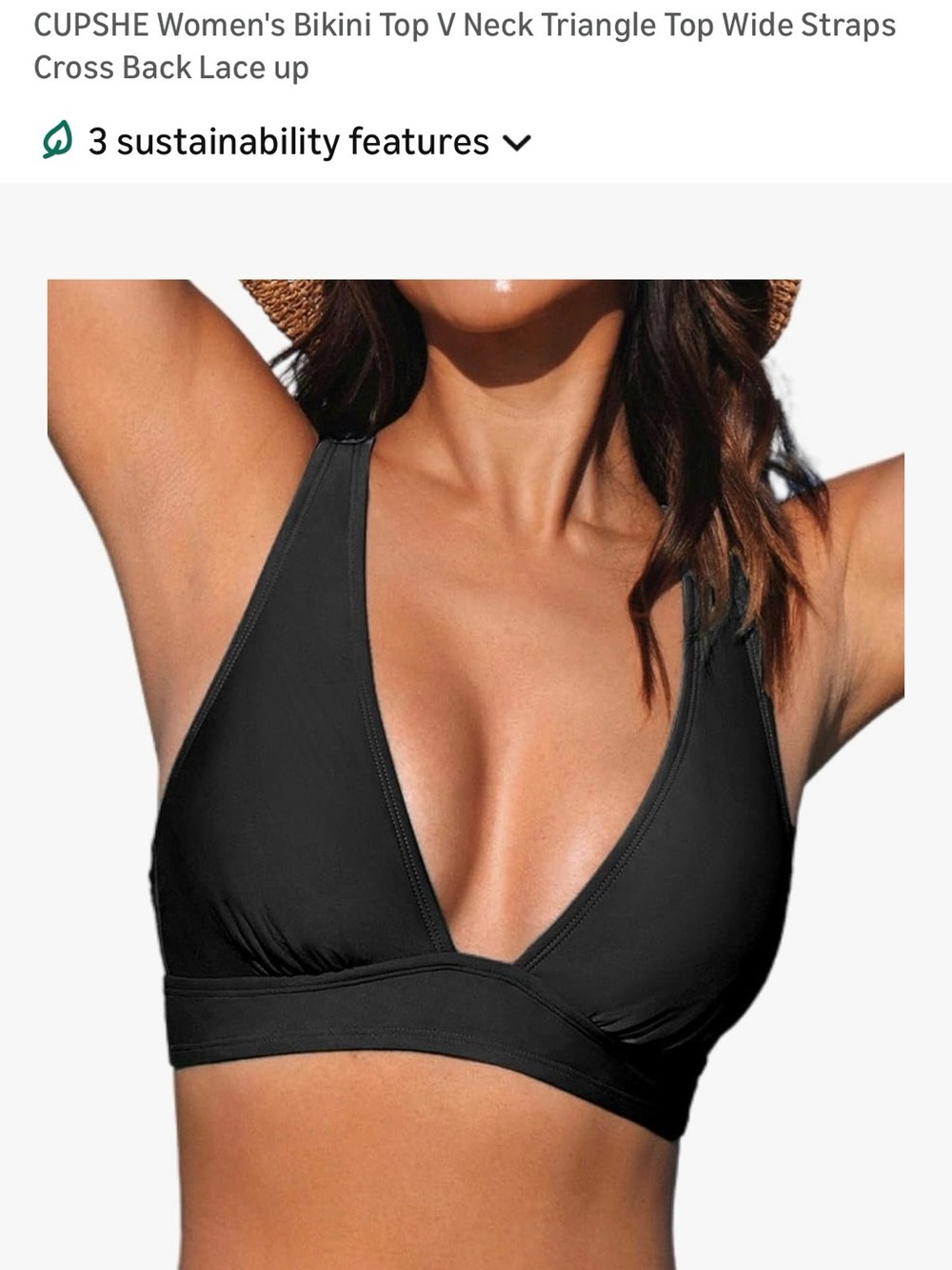 Never Worn Cupshe Black V-Neck Triangle Bikini Top